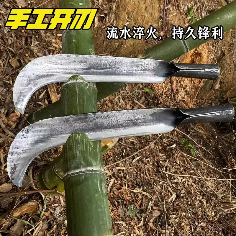 锻打柴刀手工上山开路刀加重型砍树刀弹簧钢勾刀铁匠加长弯刀户外