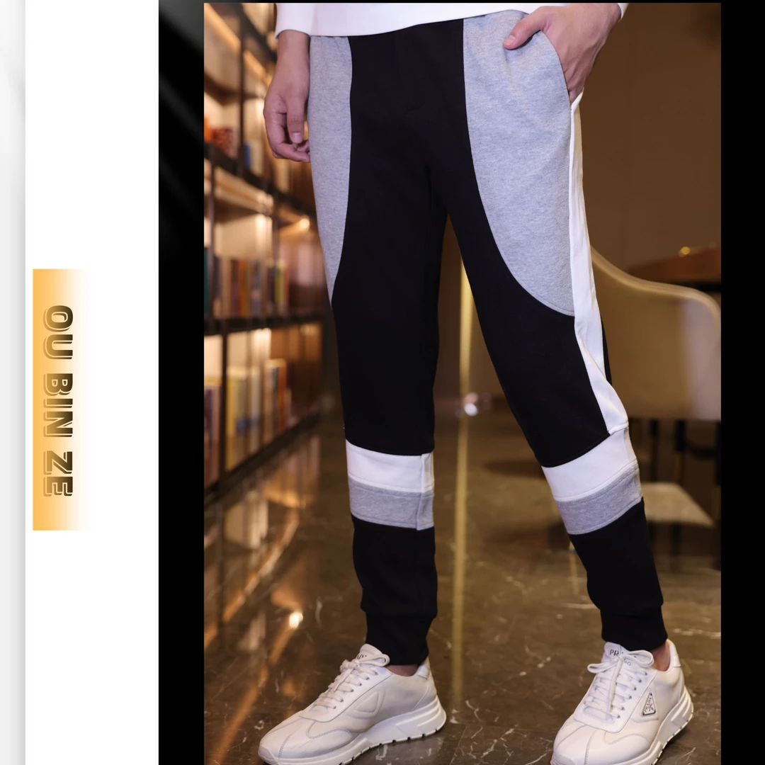 【秋冬长裤上新】2024欧货男装秋冬季时尚拼接松紧腰休闲裤潮流6121