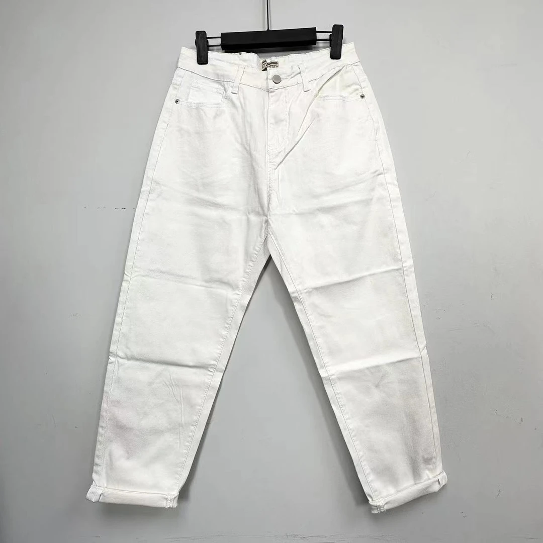 【大小王】White Jeans “白月光”日系锥型弹力白色萝卜九分牛仔裤