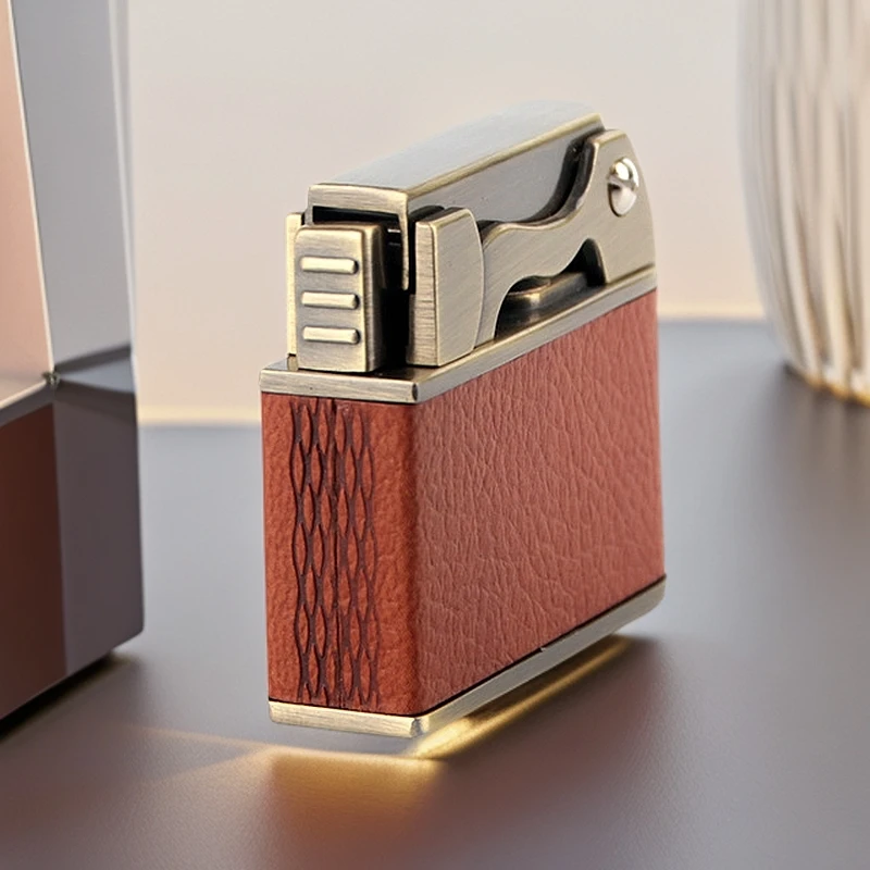 青铜浅棕色皮纹【让子弹飞】经典复古贴皮一键弹射礼品煤油打火机