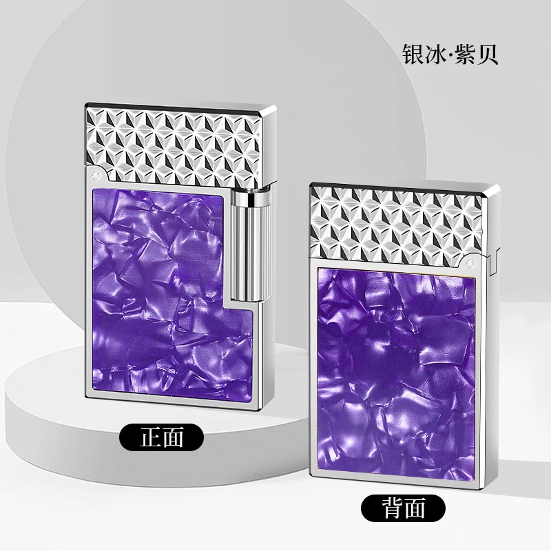 新款双面彩贝镶嵌侧滑砂轮充气斜火打火机优雅明火高档礼品打火机