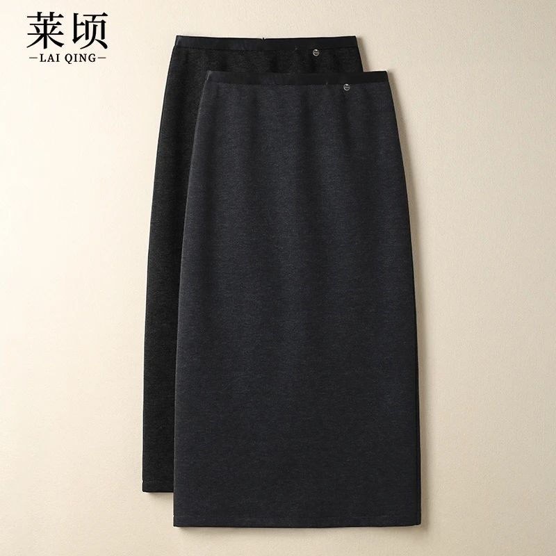 高级感灰色毛呢半身裙女2025秋冬款松紧高腰中长款直筒a字包臀裙