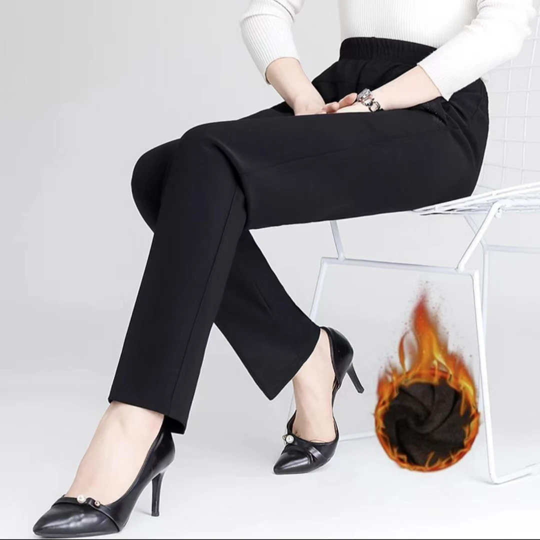 长裤格子高腰休闲裤加绒微喇轻职风九分加厚外穿秋冬宽松冬季