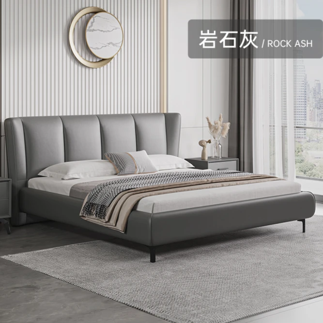 CBD皮床意式极简轻奢真皮床双人床软包床设计头层牛皮工艺D079A