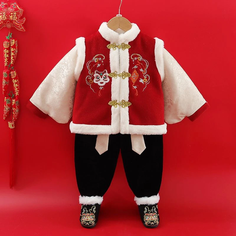男童套装儿童唐装冬季男宝宝周岁礼服小童汉服国风喜庆过年拜年服