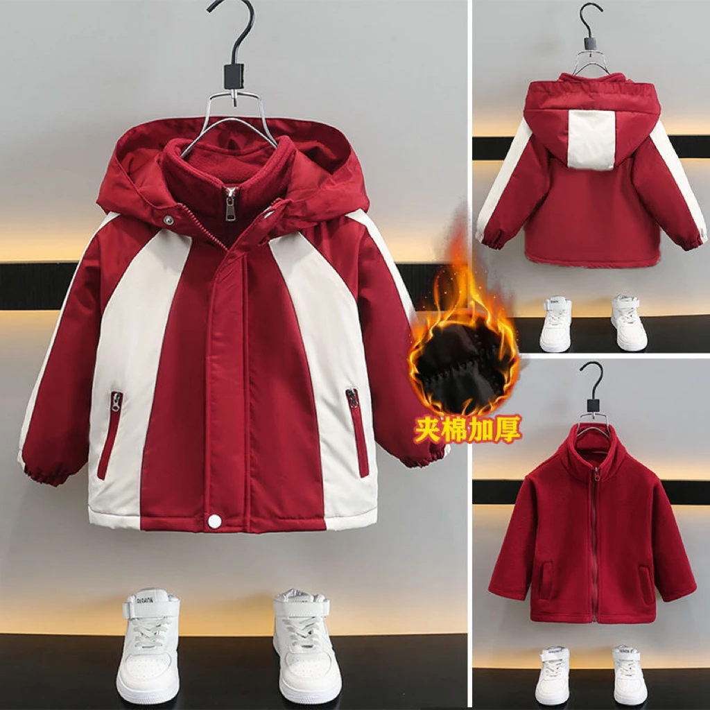 童装冲锋衣三合一男童夹棉外套春秋25新款平替好物冲锋衣+摇粒绒