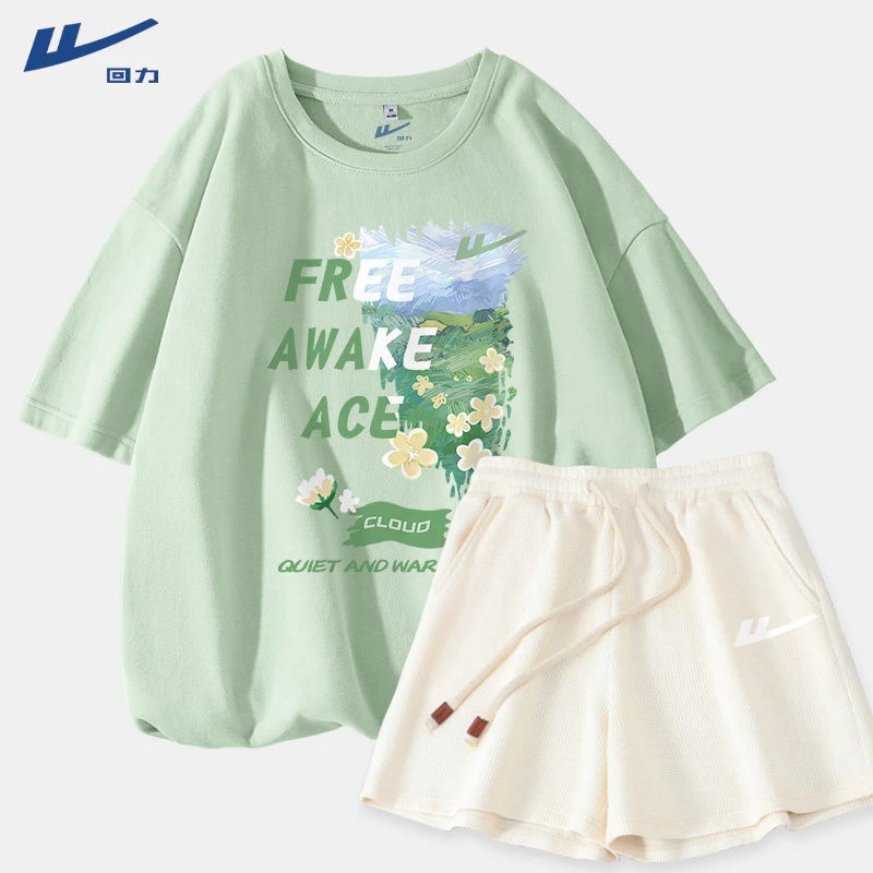 回力薄荷曼波夏季运动套装女时尚多巴胺中学生穿搭短袖短裤两件套