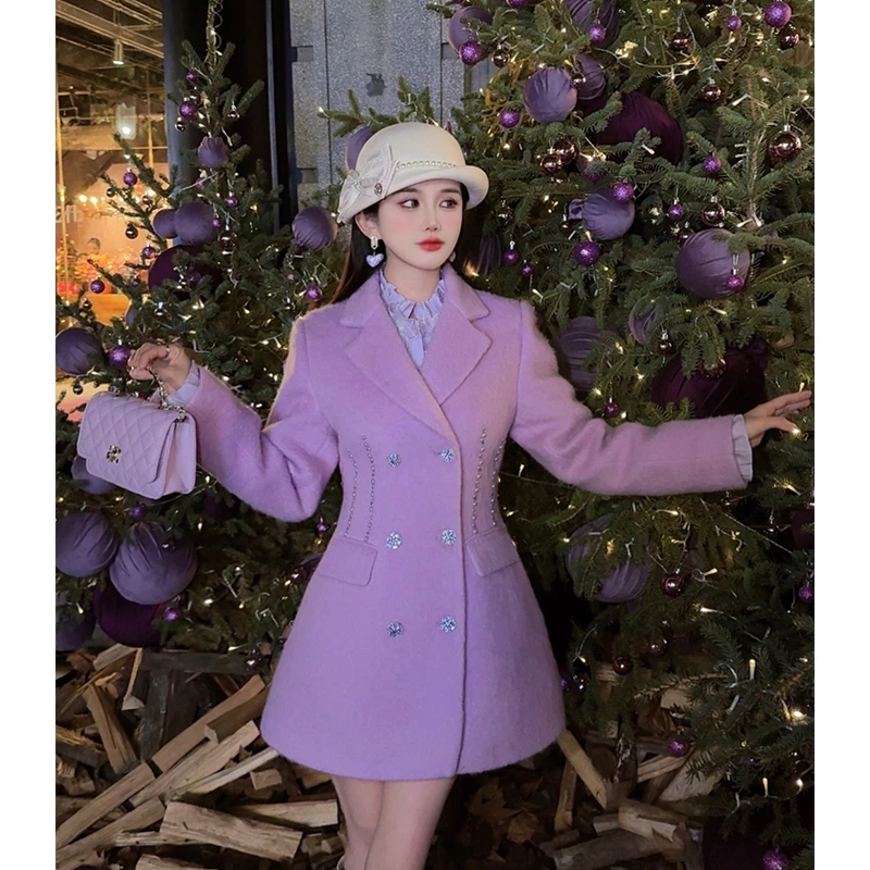 【普罗旺斯】羽绒服2024原创设计收腰羊毛大衣外套女