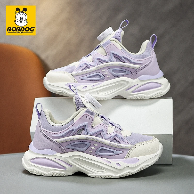 巴布豆童鞋秋款中大童防滑软底女童鞋子4-12岁男童皮面防水运动鞋