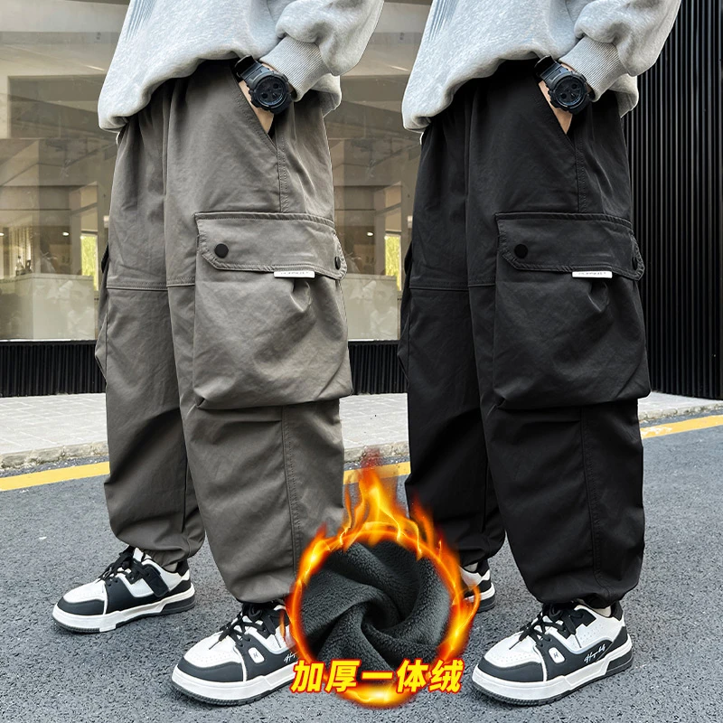 儿童装男童秋季裤子2025新款春秋款中大童加绒加厚工装裤冬装保暖