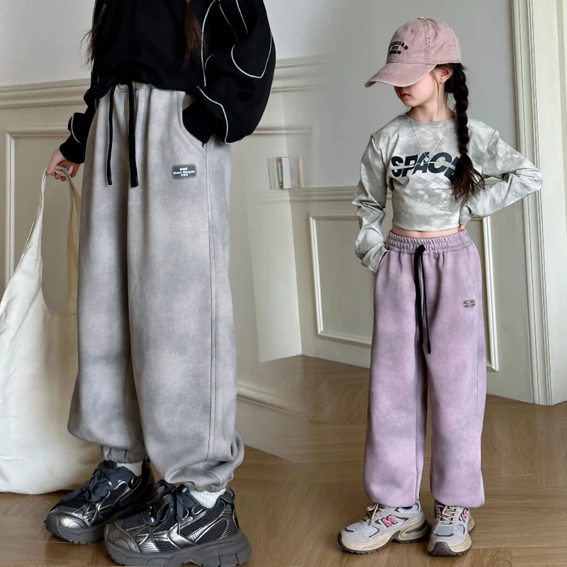 女童扎染运动裤秋季新款中大童休闲直筒裤脏脏裤儿童时尚运动裤潮