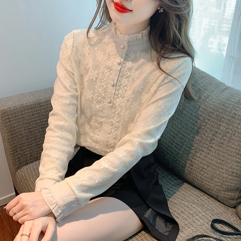 加绒立领蕾丝打底衫女装秋款爆款2024新款洋气高级感小衫保暖上衣