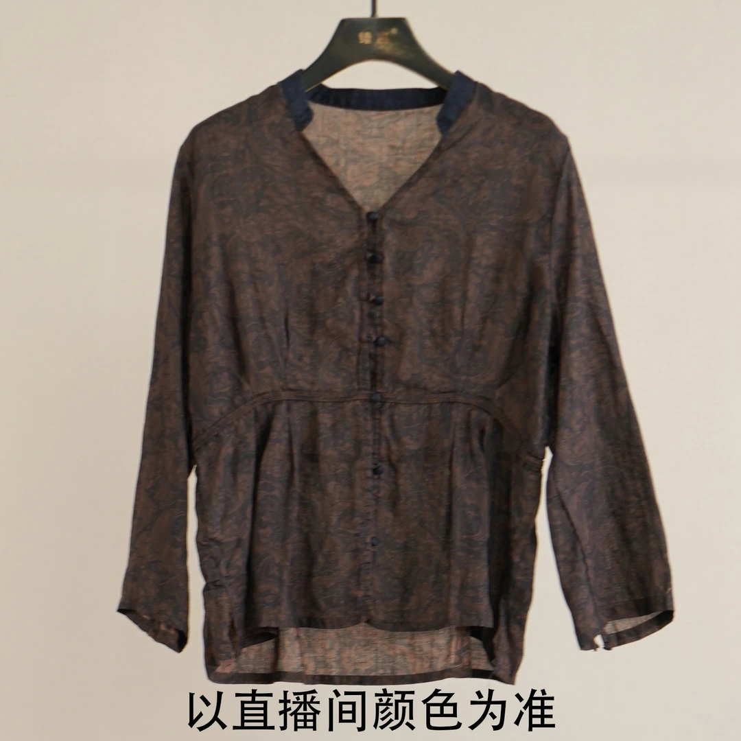 【续吉出品】2672复古苎麻数码印花女文艺宽松百搭显瘦上衣