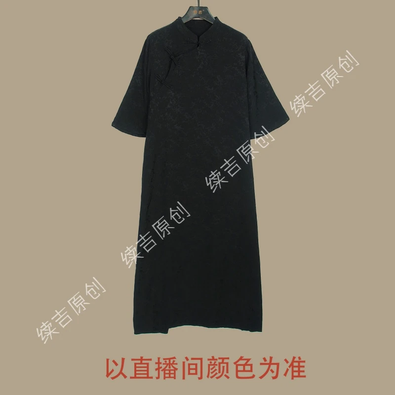 续吉出品4307｜黑暗｜复古中式旗袍暗纹提花立领宽松袍子式连衣裙