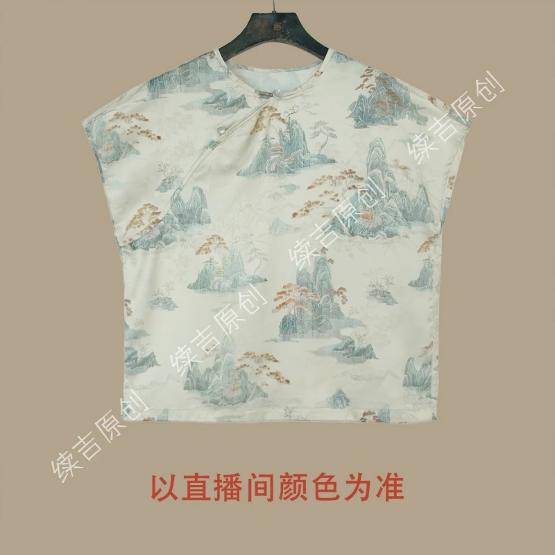 续吉原创24-687（仙山琼阁）时尚新中式女士夏季印花圆领提花衬衫