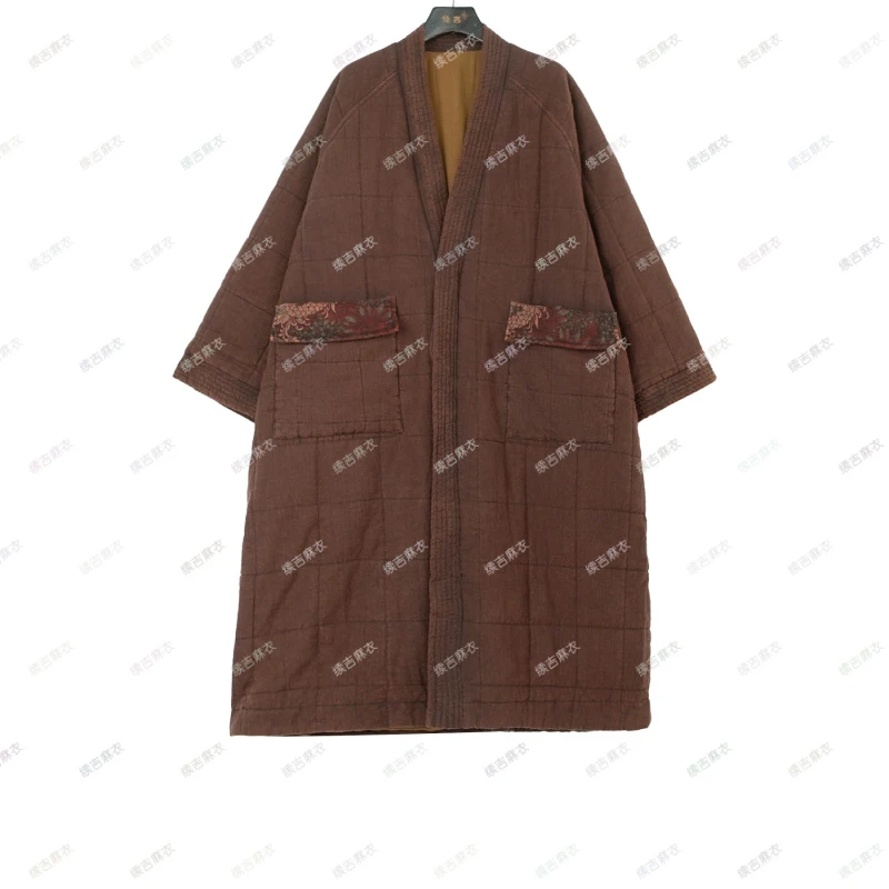 原创设计24-1873【锦上添花】100亚麻秋冬复古口袋保暖加厚棉衣