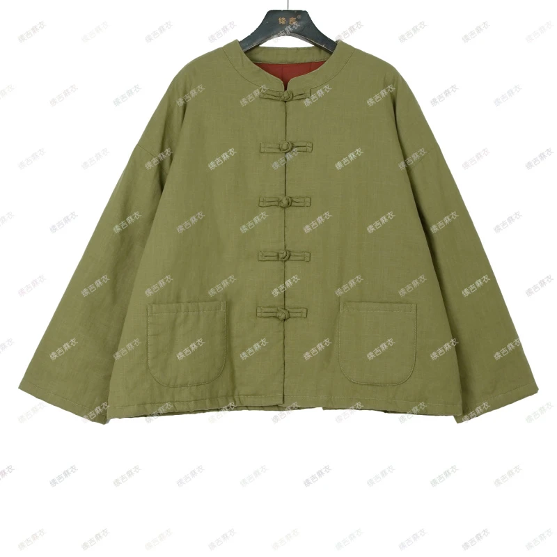 原创设计24-1766【雅俗共赏】100麻立领中国风宽松文艺秋冬长袖棉衣