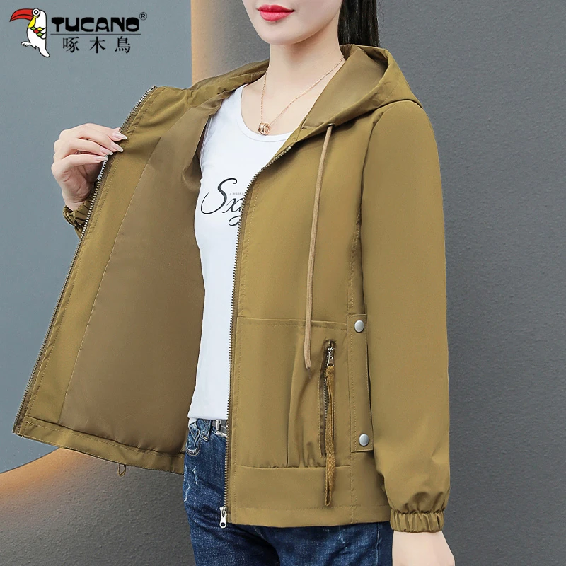 啄木鸟夹克外套女春秋款2025款时尚洋气妈妈秋季开衫连帽短款上衣