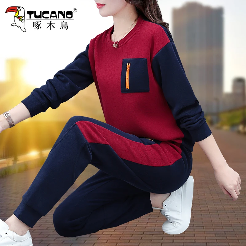 啄木鸟卫衣运动套装女秋季2025新款时髦洋气春秋款休闲跑步两件套