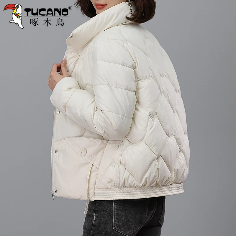 啄木鸟短款棉衣女冬季2023新款爆款中年妈妈时尚立领保暖棉袄棉服