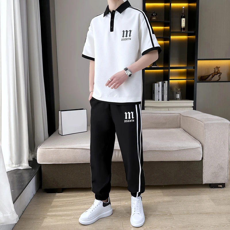 夏季套装男孩初高中学生短袖t恤大童polo衫百搭12-清凉夏季薄款