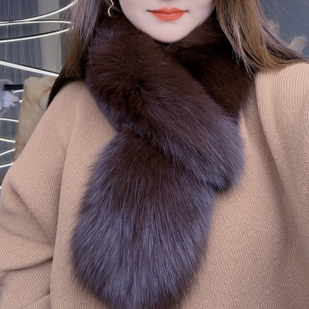 顾娇【安可拉红】双面狐狸毛围巾真毛围脖保暖韩版秋冬季冬款