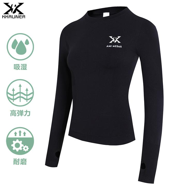 KK路跑秋冬户外运动跑步打底吸湿保暖磨毛立领长袖T恤女