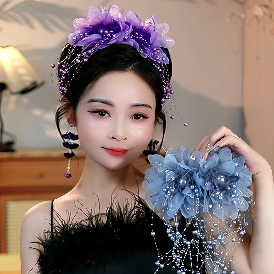 【现货】韩式新款羽毛花朵抓夹显发量鲨鱼夹复古港风头饰发夹发卡