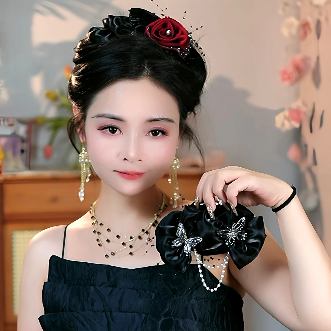 韩式网红秋冬新款花朵蝴蝶结抓夹简约气质鲨鱼夹法式盘发头饰发夹