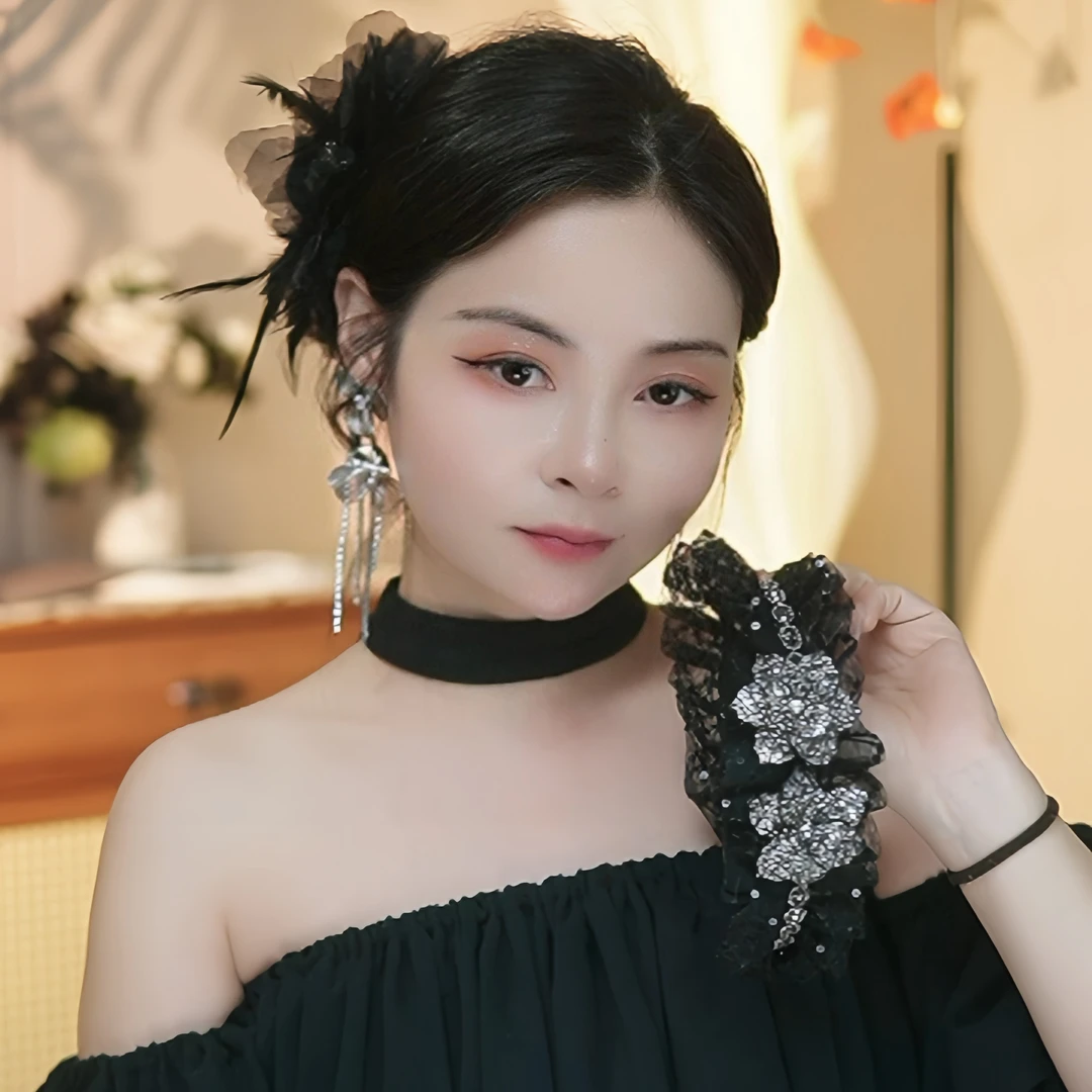 （茶花）法式宽边亮闪透纱发箍轻奢时尚百搭黑色气质头箍高级感头饰