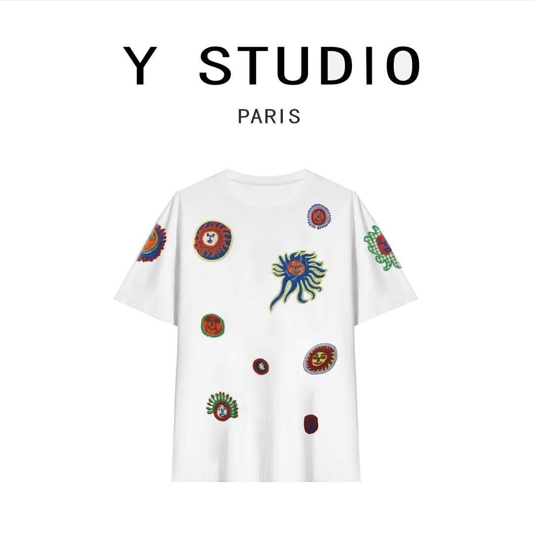 [大妮专属]【太阳花绣花】夏季百搭时尚太阳花系列刺绣圆领款T恤