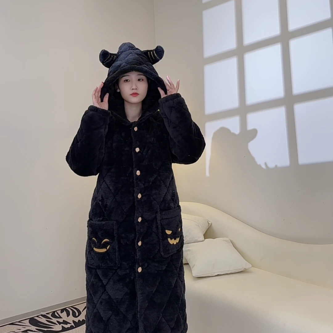 2025冬季新款女士睡衣长袍男士睡袍法兰绒加厚加绒网红家居服套装