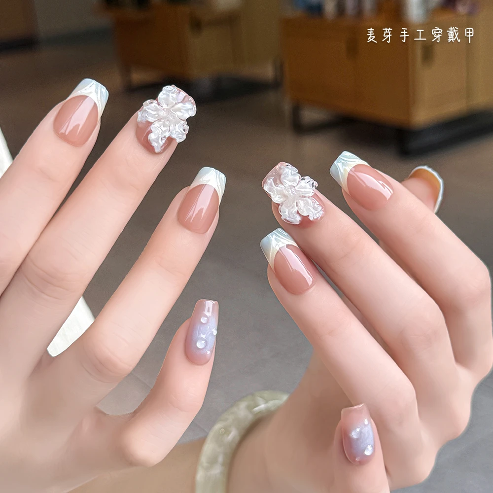 【珊瑚浪花】温柔显白微雕花花夏日清新纯手工穿戴甲