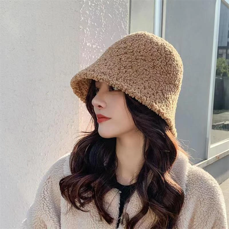 【潮牌】韩版羊羔绒渔夫帽女时尚帽子小众遮脸水桶盆帽文艺大檐帽