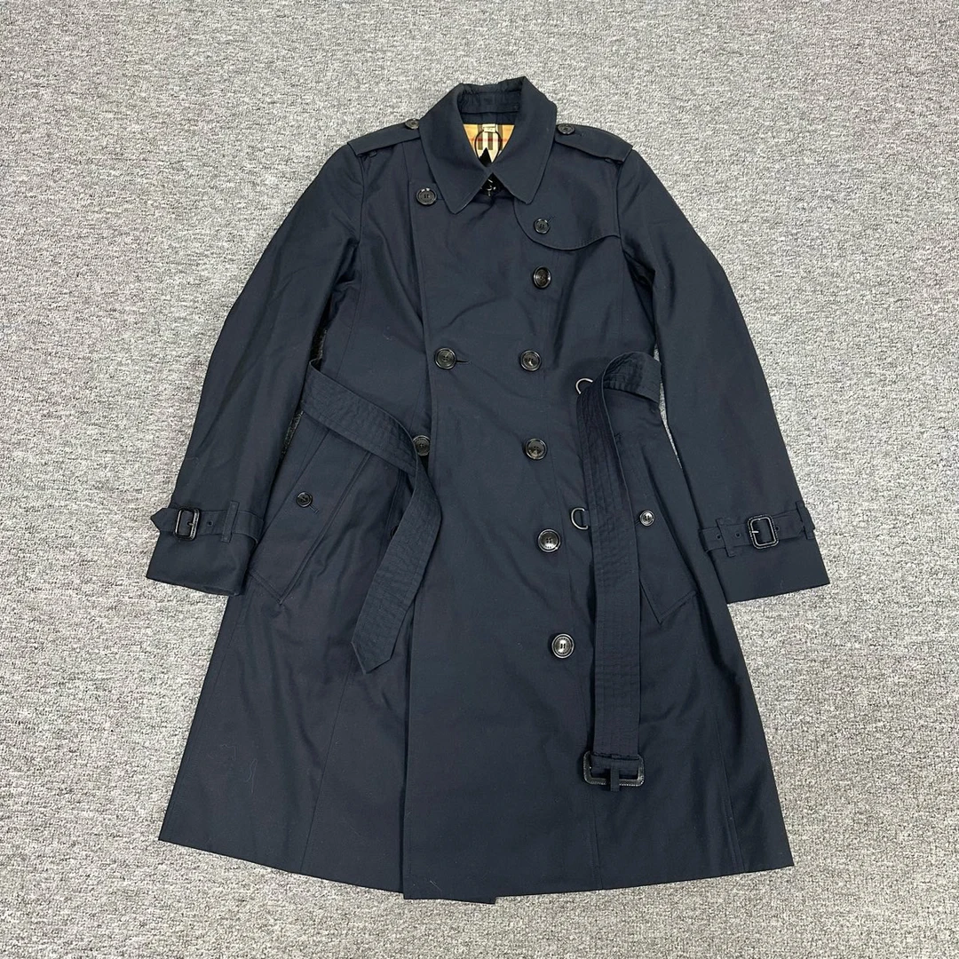 99新 BURBERRY/博柏利 burberry 藏蓝双皇冠切尔西风衣 中款 uk6