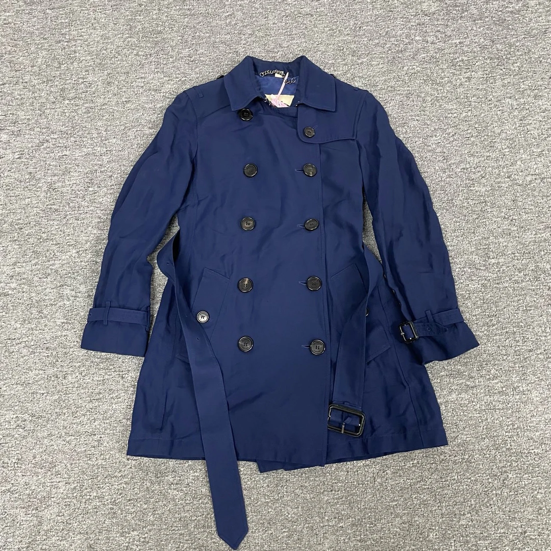 99新 BURBERRY/博柏利 Burberry 蓝色桑蚕丝风衣 uk4