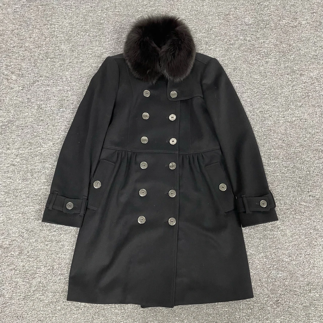 99新 BURBERRY/博柏利 Burberry 毛领羊毛大衣 uk8