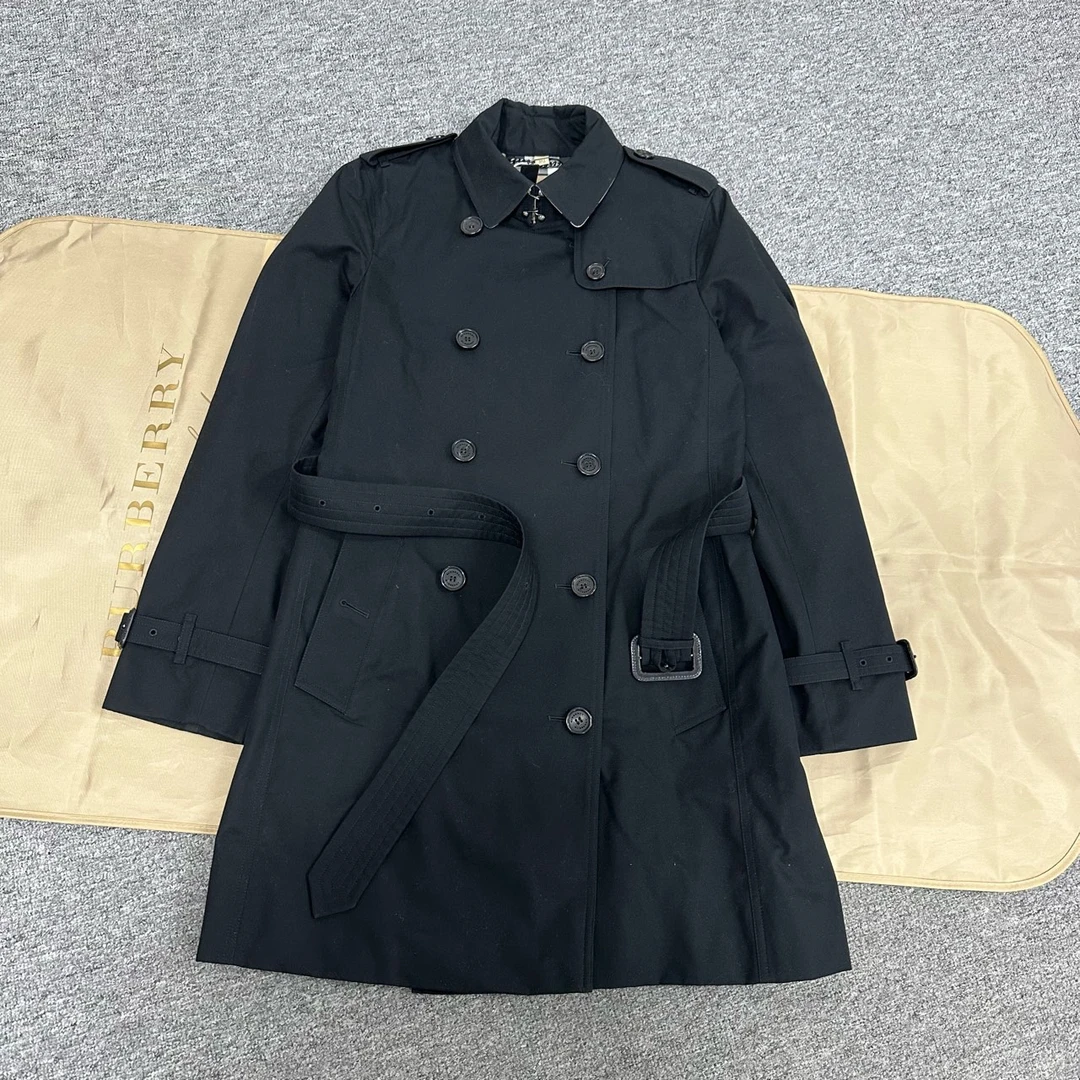 99新 BURBERRY/博柏利 burberry 双皇冠肯辛顿黑色风衣 uk8