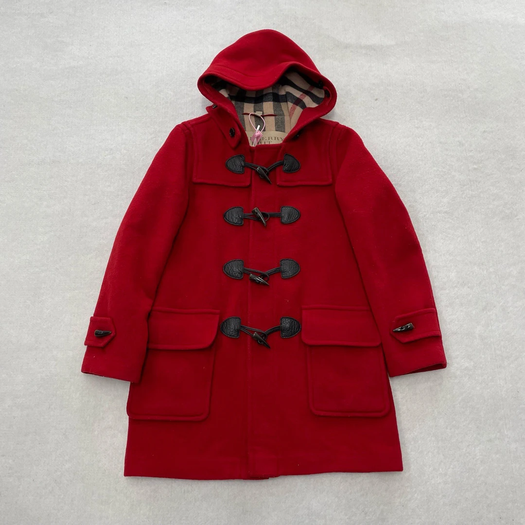 99新 BURBERRY/博柏利 红色连帽毛呢大衣 uk6 6463882