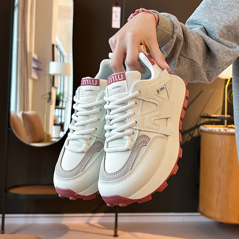 透气春季潮鞋学生ins百搭厚底鞋子女鞋小白鞋百搭透气老爹鞋厚底
