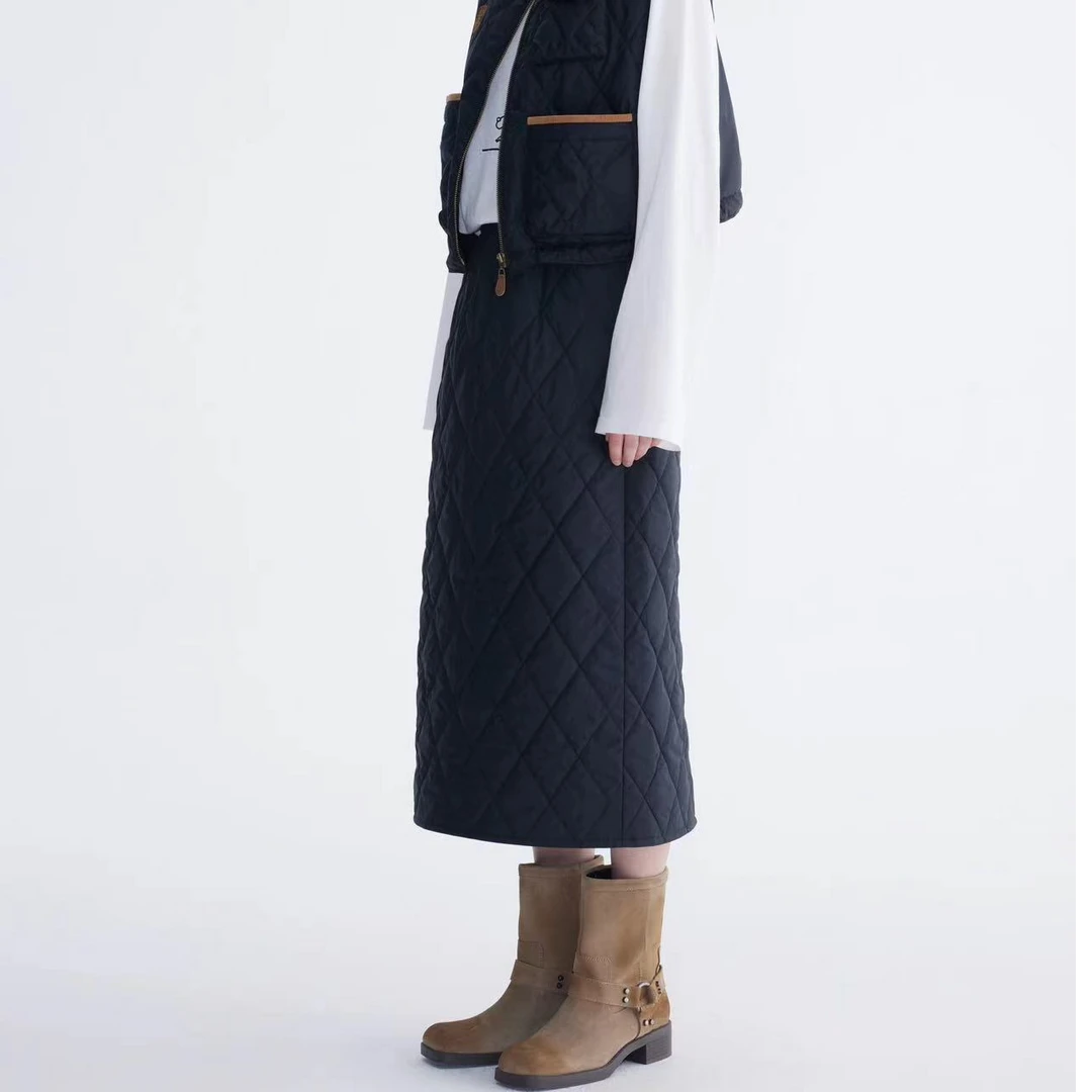 ICE DUST 24PF 撞色绗棉长半裙