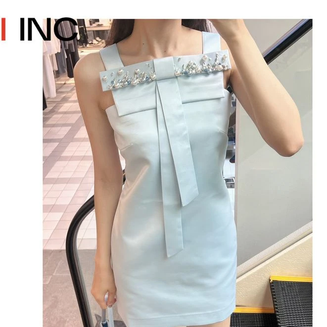 糖心旦 24SS新款蓝色蝴蝶结背心短裙吊带连衣裙女  IINCBOUTIQUE