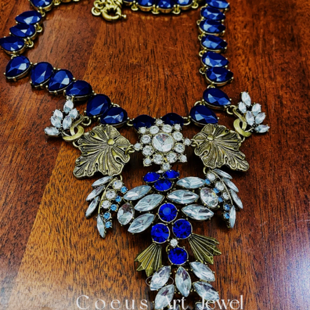 铜合金玻璃项链 Coeus分享 老古董Vintage蓝色水滴项链