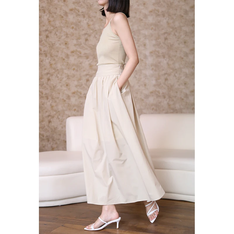 「星晴」南法度假风温柔气质奶茶色伞裙高腰梨形身材A字半裙夏 以外