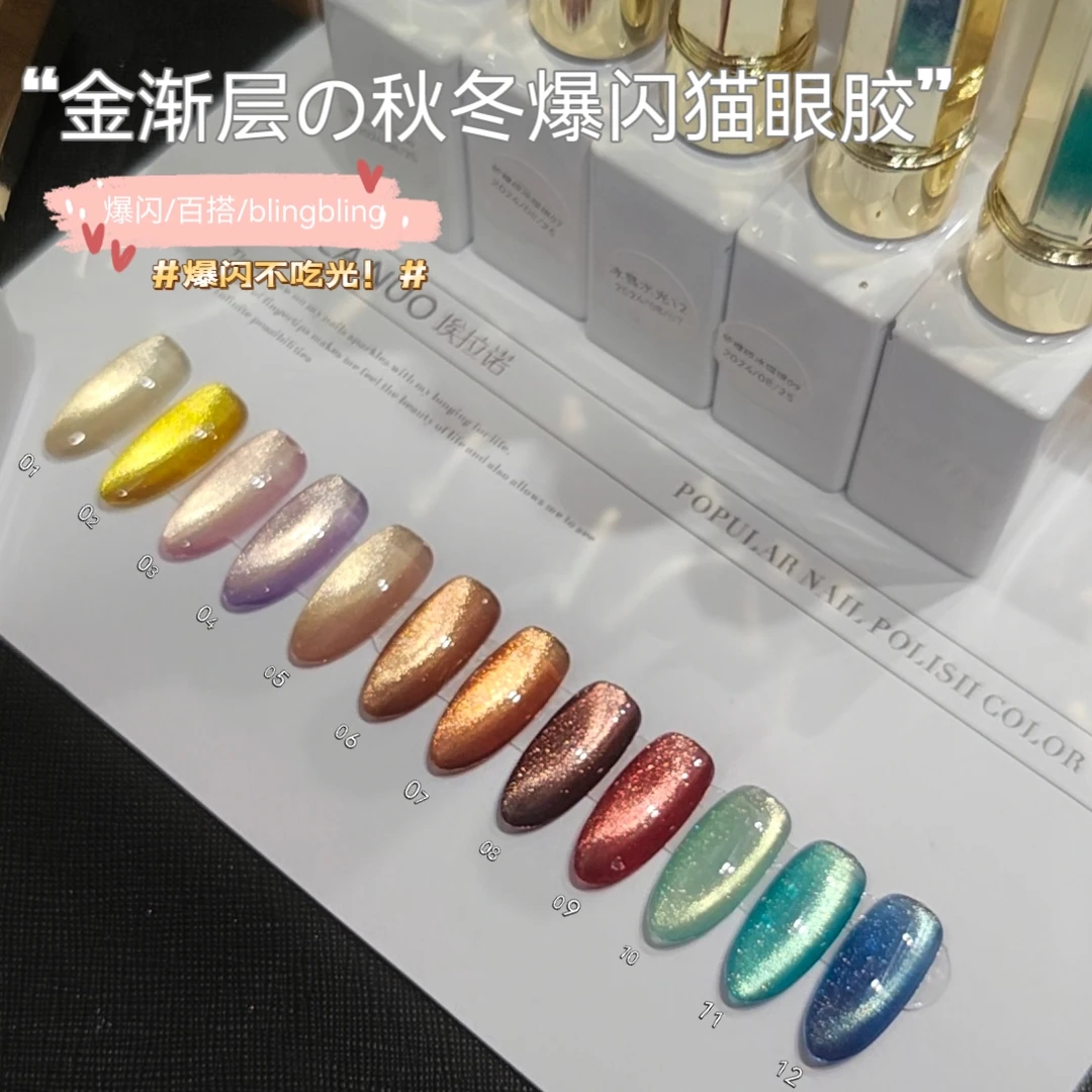 【单瓶】金色猫眼胶金渐层豹纹金钱豹秋冬爆闪甲油胶【需照美甲灯】