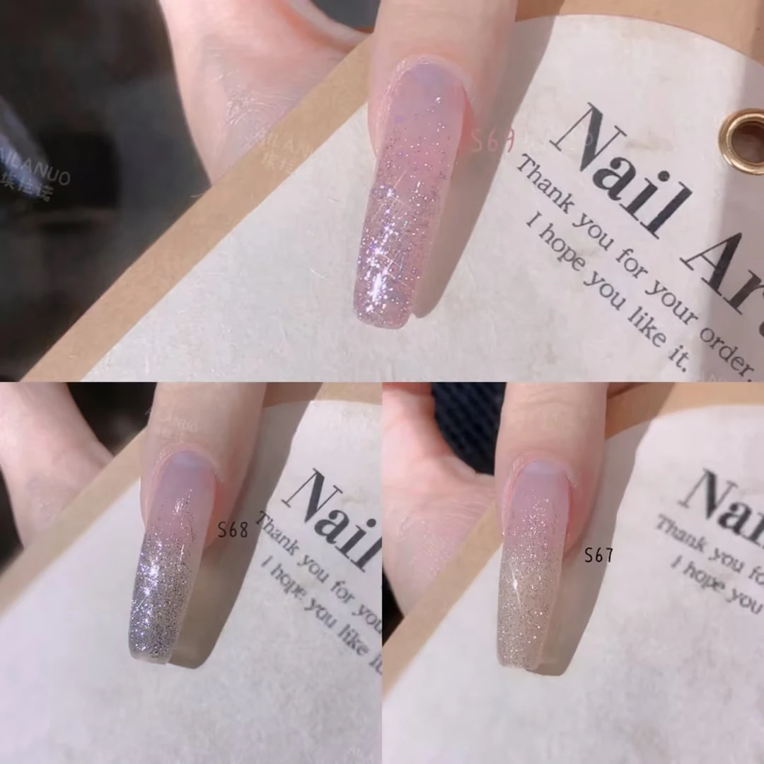 高光细闪3色亮片胶美甲香槟金+粉色+银色甲油胶（固化需要美甲灯照