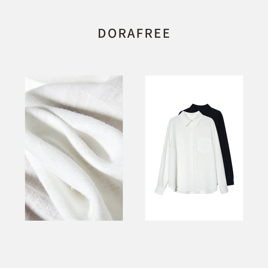 809-1秋款韩系气质设计感苎麻宽松中长款长袖衬衫