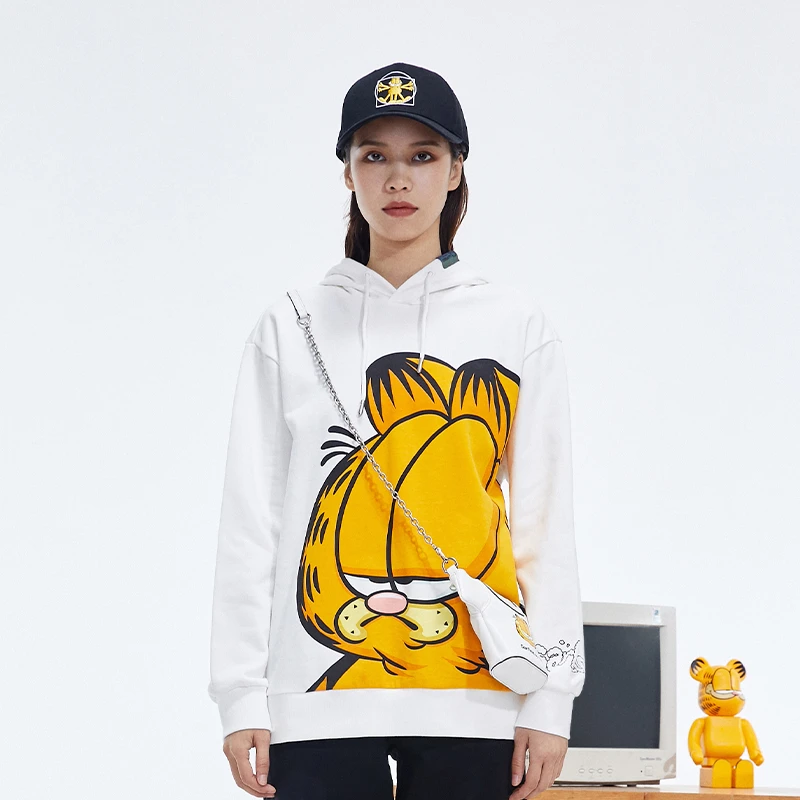 Fun潮牌春秋新款加菲猫联名卡通印花连帽长袖卫衣女中性风外套