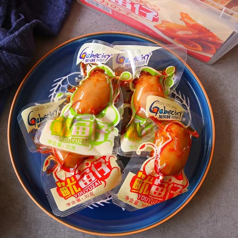 加贝鲜香辣烧烤味鱿鱼仔开袋即食休闲下零食250g散装称重带籽辣味