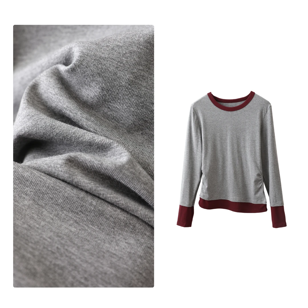 门店2&19！韩系东大门~不规则下摆叠穿拼色假两件褶皱上衣女C18623